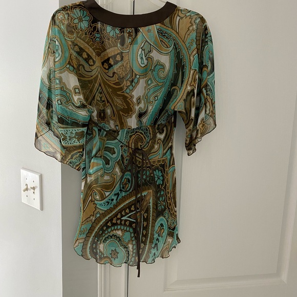 Rampage Teal and Brown Paisley Sheer Blouse - Picture 3 of 6